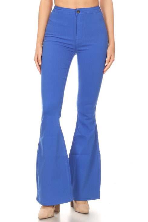 High Waisted Stretchy Bell Bottom Jeans - Royal Blue - SohoGirl.com
